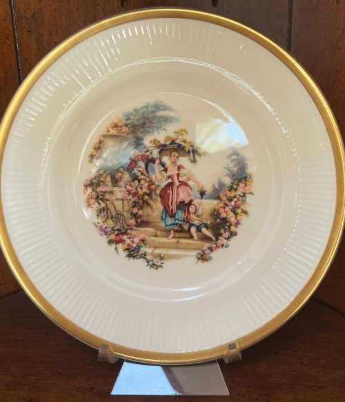 Idyllic Staffordshire Countryside Courtship Plate - Gilded Porcelain Decor